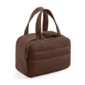 Brown quilted cosmetic bag with handles travel wash bag travel storage organizer bag - Coffee