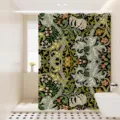 Waterproof botanical shower curtain vintage floral bathroom decor fabric curtain 180x180cm - [Single Curtain] Width 80x Height 180 + Hooks + Tiebacks / Emerald 01