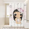 Joli rideau de douche imperméable pour salle de bain, tissu séchage rapide au design dessin animé. - Rideau simple (80x180 cm) avec anneaux et attache / Forêt de Fleurs Xiaoyu 02