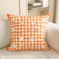 Cojín decorativo a cuadros naranja blanco lindo patrón de gato funda de sofá para el hogar - Doble Cara 35x35cm (Funda Sin Relleno) / Diario de Mascotas a Cuadros-2
