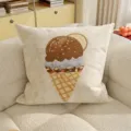 Cojín decorativo crema con estampado de helado, ideal para el sofá y la decoración del hogar. - 35x35cm(Sin Relleno) / Helado de Limón con Menta y Chocolate