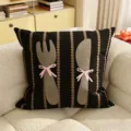 Funda de cojín estilo dopamina con bonito estampado de tenedor y cuchillo para sofá. - 35x35cm(Sin Relleno) / Tenedor y Cuchillo Lazo Rosa