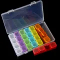 Clear plastic storage box with colorful multi-grid compartments for small jewelry and beads. - Colorful 28 Grids Individual Lid Box 1 Pc (17.5x10.9x2.7cm)