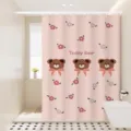 Pink Teddy Bear Shower Curtain Waterproof Fabric Bathroom Partition Curtain Decor - [Single Curtain] Width 80x Height 180 + Hooks + Tiebacks / Bow Teddy Bear 01