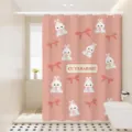 Pink cartoon rabbit shower curtain detail showing cute animal pattern and waterproof fabric texture. - [Single Curtain] Width 80x Height 180 + Hooks + Tiebacks / Bow Teddy Bear 03