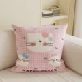 Pink plaid cute cat pattern cushion soft sofa pillow removable washable throw pillow cover - 35x35cm (Without Insert) / Cartoon Cat