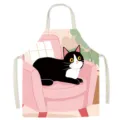 Detalle de delantal de cocina con estampado de gato lindo, delantal de cocina cómodo. - 65x75cm Adulto / Tiempo Libre 01
