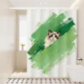 Waterdichte schattige kat douchegordijn stof badkamer bad decoratie gordijn met haken design. - Groene Ragdoll Kat 07