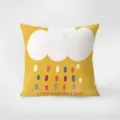 Detail d'un coussin en velours jaune avec un motif de nuage blanc et de gouttes. - 35x35cm (Housse seule) / Dopamine crème-2