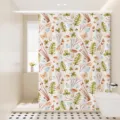 Waterproof botanical shower curtain with watercolor mushroom and fern print for bathroom decor. - Single Curtain 80x180cm Rings+Tieback / Dreamy Manor 03