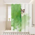 Leuke kat douchegordijn waterdicht stof aquarel groen badkamer scheidingswand decor - Groene Ragdoll Kat 06