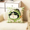 Joli coussin chat de dessin animé à carreaux verts, coussin de canapé doux pour le salon. - Chat Lunettes de Soleil Grille Verte