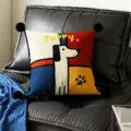 Abstract Bauhaus cartoon puppy throw pillow with corner pom poms for living room sofa decor - 35x35cm Pillowcase Without Core / Square Dog Black Pom-Pom