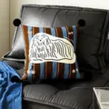 Detail view of a cute Bauhaus decorative throw pillow featuring dog pattern and black poms. - 35x35cm Pillowcase Without Core / Grid Plush Black Pom-Pom
