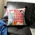 Cute Bauhaus style square throw pillow with black pom poms, cartoon animal print for sofa. - 35x35cm Pillowcase Without Core / Red Note Black Pom-Pom