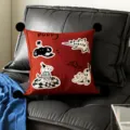 Cute cartoon throw pillow cover with cute animal prints, soft fabric sofa cushion case. - 35x35cm Pillowcase Without Core / Red Fun Black Pom-Pom