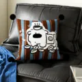 Bonito cojín cuadrado con rayas Bauhaus y gráfico de café con pompones negros para sofá - Funda de Cojín 35x35cm Sin Relleno / Café Pompon Negro