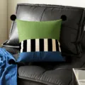 Bauhaus style color block throw pillow detail shot with cute black pom poms for sofa decor - 35x35cm Pillowcase Without Core / Green Stripe Black Pom-Pom