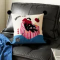 Cute black cat print throw pillow with pom poms for living room sofa cushion decor. - 35x35cm Pillowcase Without Core / Cat Nest Black Pom-Pom