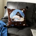 Brown cartoon dog throw pillow with cute house pattern and black pom pom for sofa. - 35x35cm Pillowcase Without Core / Warm Nest Black Pom-Pom