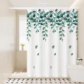 Gedetailleerd uitzicht op waterdicht eucalyptusbladeren douchegordijn in moderne badkamer. - [Enkel Gordijn] Breedte 80x Hoogte 180 + Haken + Tiebacks / Bloemengeur 01