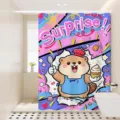 Waterproof cartoon shower curtain detail featuring cute otter print and vibrant pop art design. - [Single Curtain] Width 80x Height 180 + Hooks + Tiebacks / Baking Toy 1