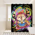 Waterproof bathroom shower curtain with cute cartoon otter and colorful doodle design for home - [Single Curtain] Width 80x Height 180 + Hooks + Tiebacks / Baking Toy 2
