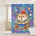 Waterproof cute cartoon bear shower curtain for modern bathroom decoration and space partition. - [Single Curtain] Width 80x Height 180 + Hooks + Tiebacks / Baking Toy 3