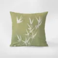 Primer plano detallado del tejido de la funda de cojín con motivo de bambú y pájaro. - Estampado de Doble Cara 35x35cm (Fundas Sin Relleno) / Estilo Bambú Tinta 2
