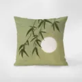 Vista detallada de la funda de cojín con estampado de bambú y luna de estilo chino. - Estampado de Doble Cara 35x35cm (Fundas Sin Relleno) / Estilo Bambú Tinta 3