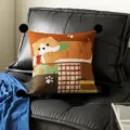 Cute cartoon cat throw pillow with pom poms decorative square cushion sofa living room decor - 35x35cm Pillowcase Without Core / Julan Black Pom-pom