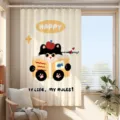 Cortina corta con estampado de gato de dibujos animados para dormitorio y parasol. - [Cortina Simple] Ancho 180 x Alto 180cm con Anillos y Correas / Gato Y Perro Retro Cartoon 1CL