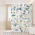 Cortina de ducha impermeable con elegante estampado de margaritas blancas para la decoración del baño. - Fragancia Floral 05