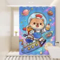 Waterproof shower curtain for bathroom, cute space bear cartoon design, anti-mildew fabric. - Baking Toy 9