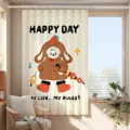 Cortina de ventana gato perro lindo de dibujos animados opaca para dormitorio - [Cortina Simple] Ancho 180 x Alto 180cm con Anillos y Correas / Gato Y Perro Retro Cartoon 4CL