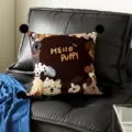 Cartoon cute pet dog throw pillow with pom poms for living room sofa cushion 45x45cm - Quanji Black Pom-pom