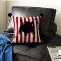 Red and white striped decorative throw pillow cover with black pom pom and cute paw prints. - Black Paws Black Pom-pom