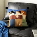 Cute cartoon calico cat decorative throw pillow with black pom-poms for living room sofa home decor. - Sanhua Black Pom-pom