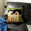 Cute cartoon cat plush throw pillow with pom poms for living room sofa bedroom decor. - Xianwo Black Pom-pom