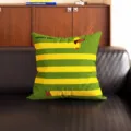 Retro dachshund throw pillow with green and yellow stripes, cute dog pattern and cheerful text. - Green Striped Dachshund