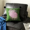 Green dopamine grid throw pillow with black pom poms and cute abstract graphic for living room sofa - Peach Fruit Black Pom-pom