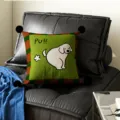 Cute green cartoon dog throw pillow with black pom poms for living room sofa cushion. - Little White Dog Black Pom-pom