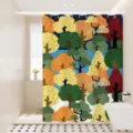Waterdichte badkamer douchegordijn met abstracte herfstbos boomprint voor scheidingswand. - [Enkel Gordijn] Breedte 80x Hoogte 180 + Haken + Tiebacks / Kleurrijke Cartoon Bos 01