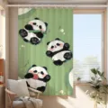 Primer plano de los detalles de la cortina panda bonita con estampado de hierba verde, decoración. - [Cortina Simple] Ancho 180 x Alto 180cm con Anillos y Correas / Panda 01CL
