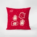 Detalle de cojín rojo festivo con lindos dibujos animados y estampado de año nuevo. - Estampado de Doble Cara 35x35cm (Fundas Sin Relleno) / Diversión y Expectativa-4