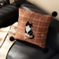 British style plaid throw pillow with cute black cat pattern and pom poms for living room sofa. - Black And White Cat Black Pom Pom