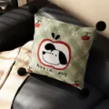 Green plaid cartoon dog throw pillow with cute apple pattern and black pom poms for living room sofa. - Apple Dog Black Pom Pom
