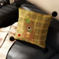 British style plaid cartoon bear throw pillow with black pompoms for sofa decor. - Apple Bear Black Pom Pom