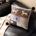 British style cartoon animal throw pillow detail, cozy sofa cushion with cute sheep and deer design. - Little Deer Letter Black Pom Pom