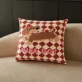 Funda de cojín de cuadros rojos perro salchicha dibujos animados sofá decoración - Doble Cara 35x35cm (Funda Sin Relleno) / Cachorro de Terciopelo Rojo Cuadros